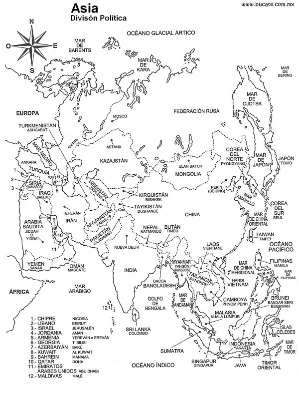 Arriba Foto Mapa Del Continente Asiatico Para Colorear Con Nombres My