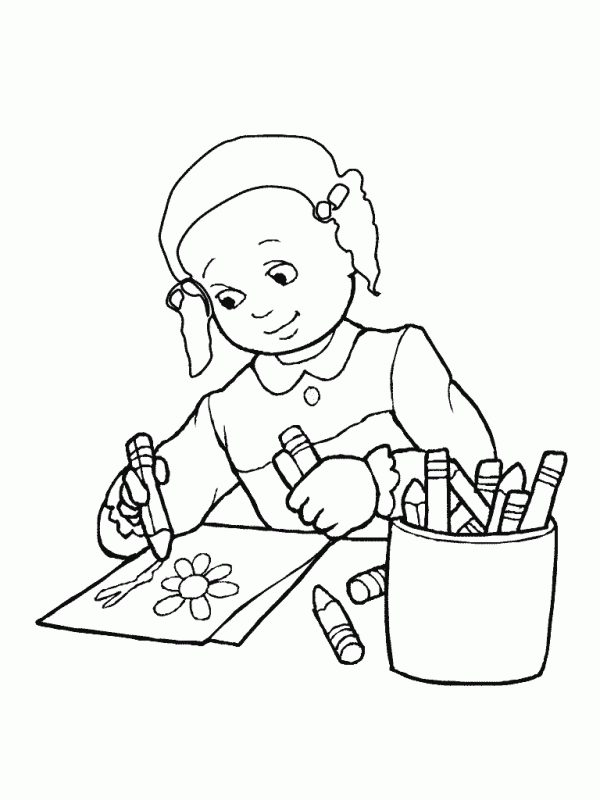 Niña-Estudiando-Para-Dibujar | Colorear imágenes