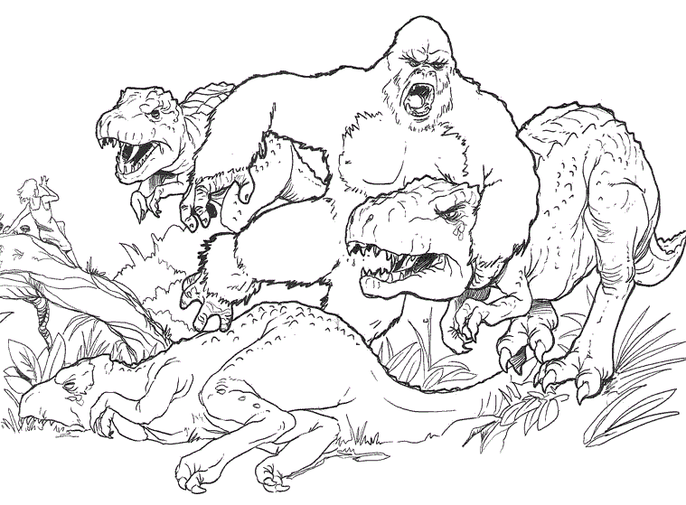 King-Kong-lucha-con-Dinosaurios-para-colorear