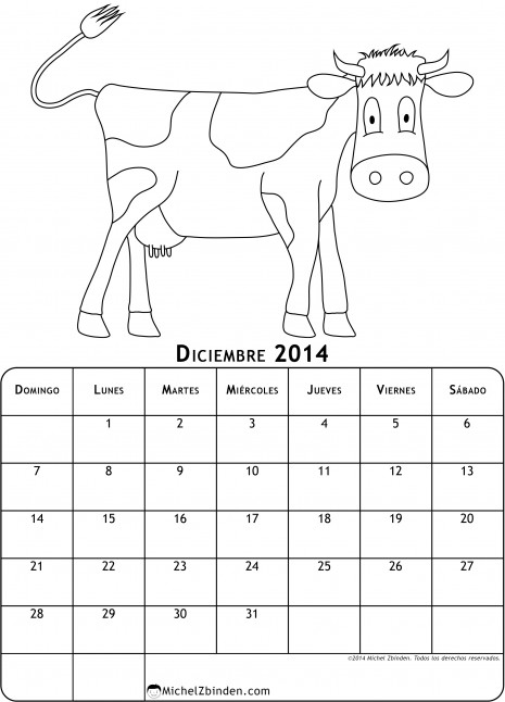 calendario-diciembre-2014-dibujo-para-colorear-vaca-d