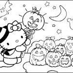 Dibujos infantiles de Happy Halloween con Kitty para colorear