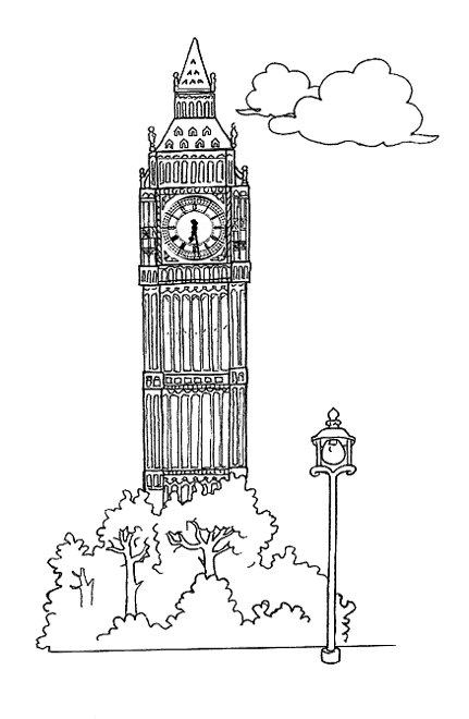 Dibujos del Big Ben de Londres para imprimir y pintar | Colorear imágenes