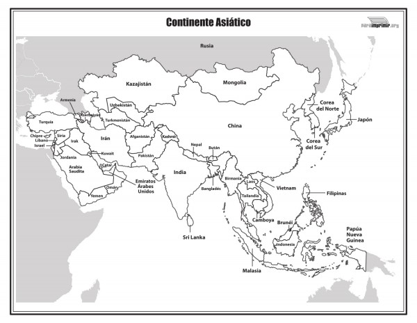 mapa del continente asiatico con nombres para imprimir colorear imágenes