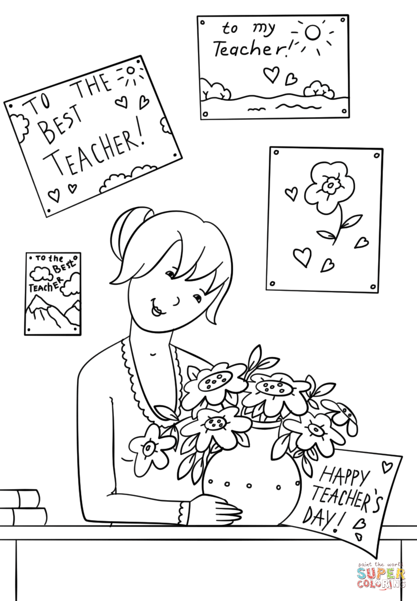 teachers day card coloring pages for kids - photo #4