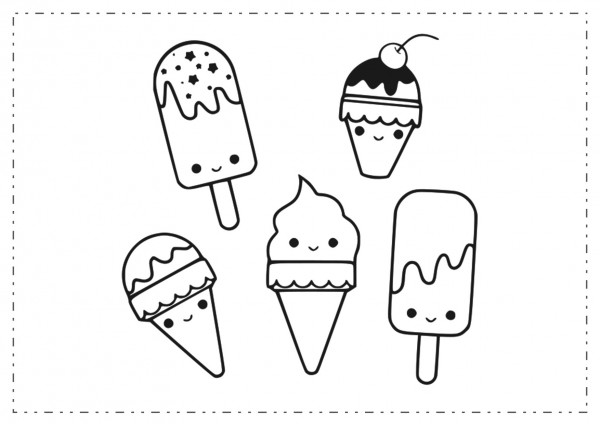 dibujo-helados-kawaii-colorear | Colorear imágenes
