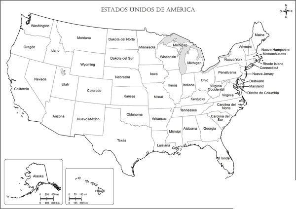 mapa-estados-unidos-estados-con-nombres | Colorear imágenes